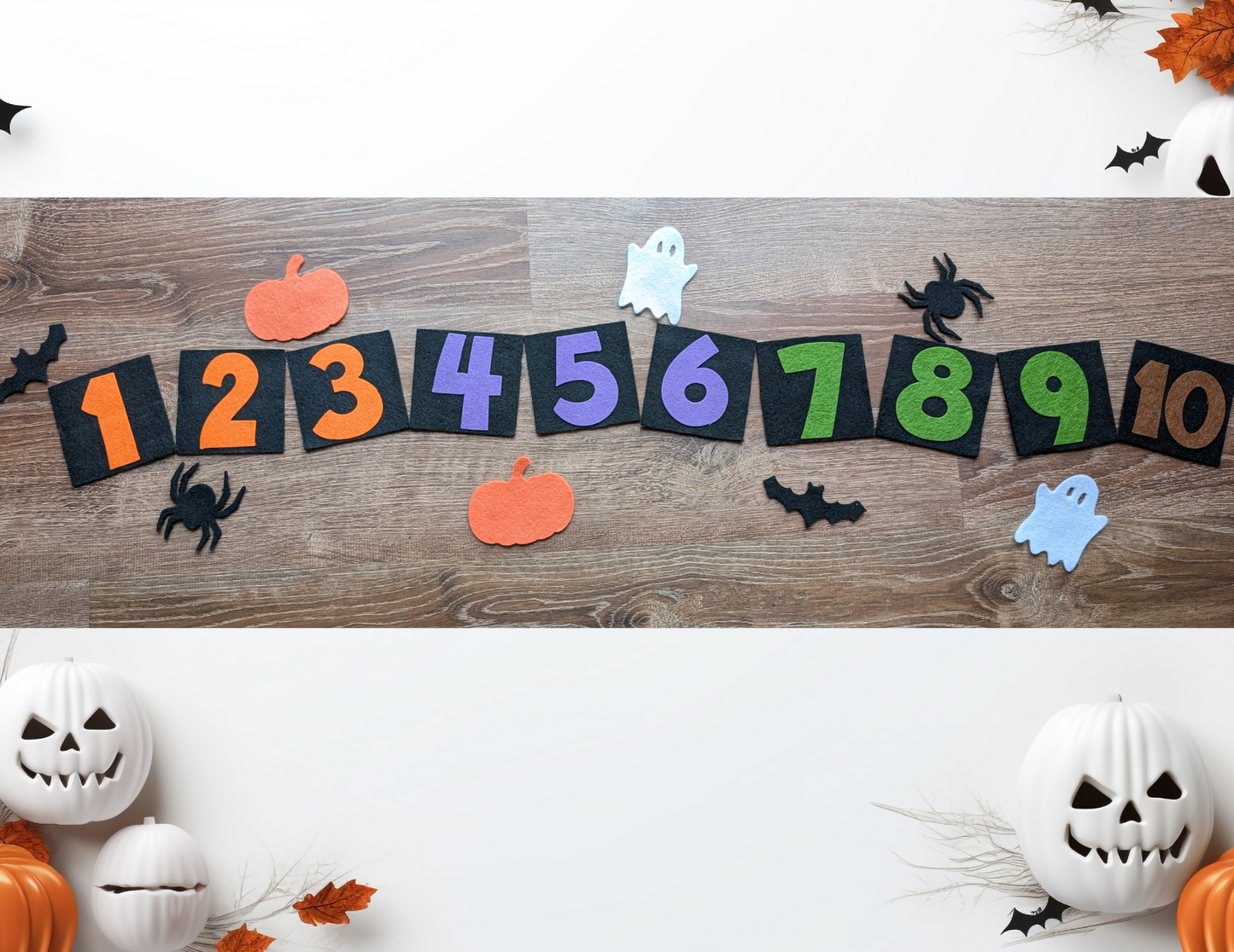 Halloween felt number set 1-10, Set 3 (Orange, Purple, Green, Brown)