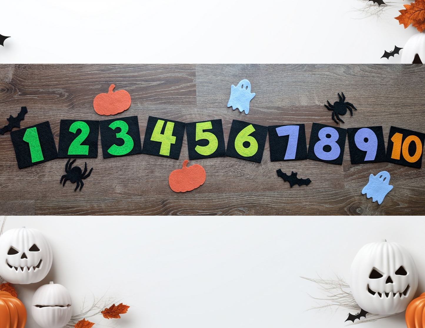 Halloween felt number set 1-10, Set 1 (Green, Yellow, Purple, Orange)