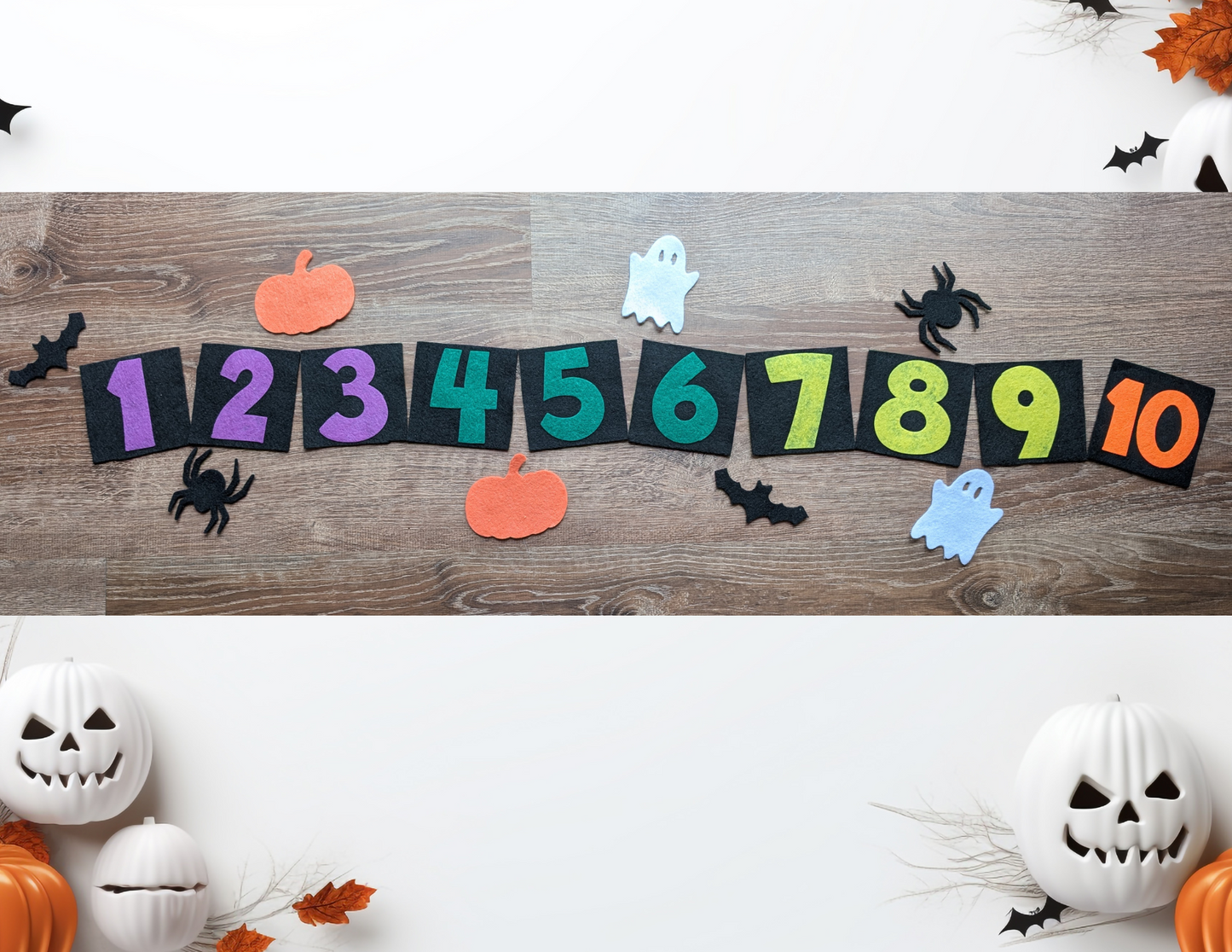 Halloween felt number set 1-10, Set 2 (Purple, Green, Yellow, Orange)