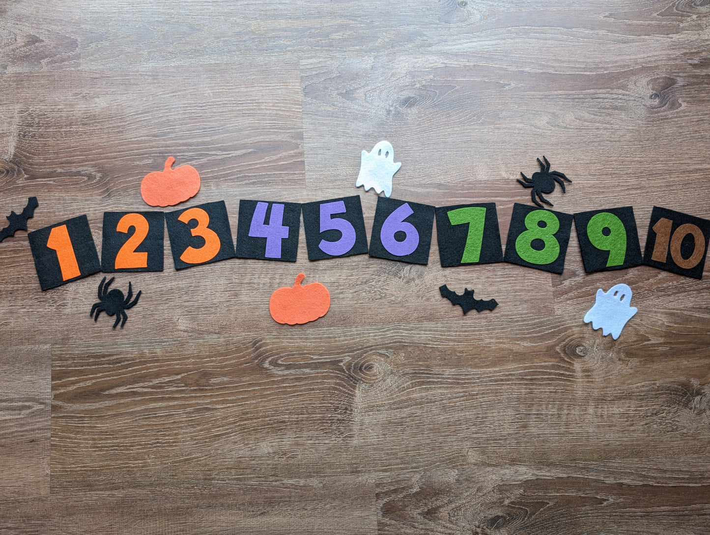 Halloween felt number set 1-10, Set 3 (Orange, Purple, Green, Brown)