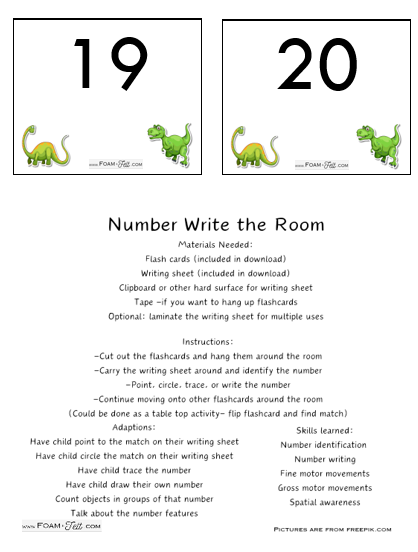 Write the Room-Dinosaur-Numbers 1-20 Activity Digital Download