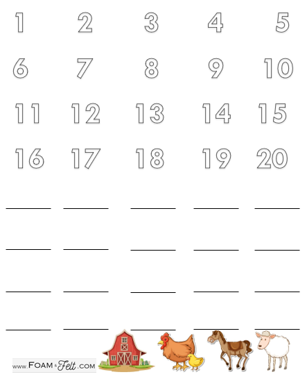 Write the Room-Farm-Numbers 1-20 Activity Digital Download