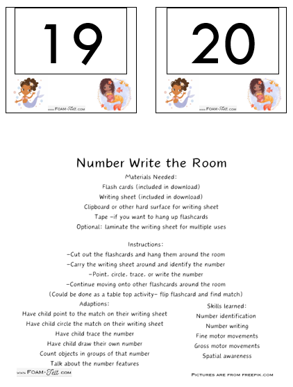 Write the Room-Mermaid-Numbers 1-20 Activity Digital Download