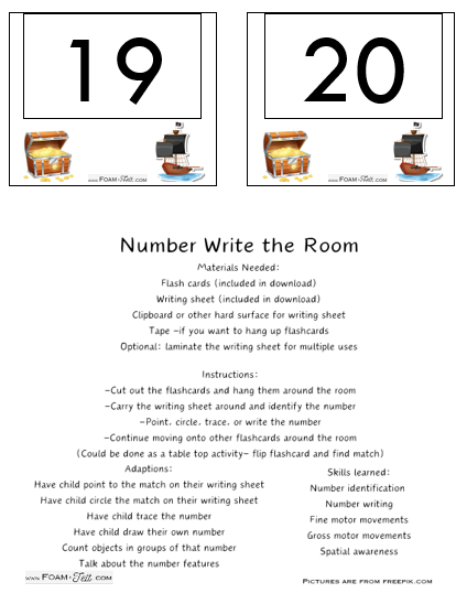 Write the Room-Pirate-Numbers 1-20 Activity Digital Download