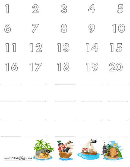 Write the Room-Pirate-Numbers 1-20 Activity Digital Download