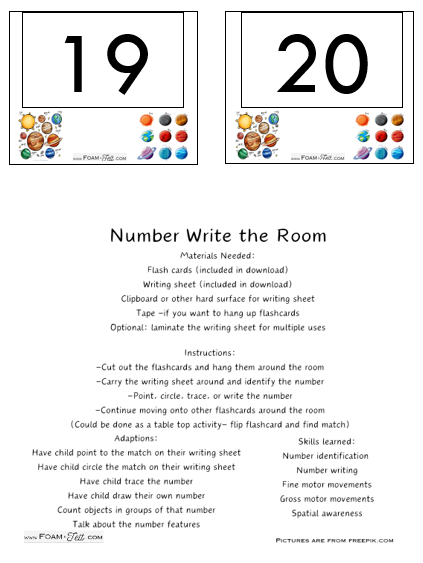 Write the Room-Space-Numbers 1-20 Activity Digital Download