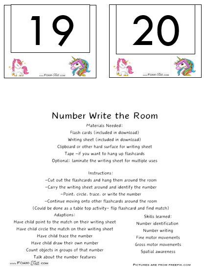 Write the Room-Unicorn-Numbers 1-20 Activity Digital Download