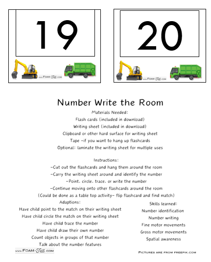 Write the Room-Vehicles-Numbers 1-20 Activity Digital Download