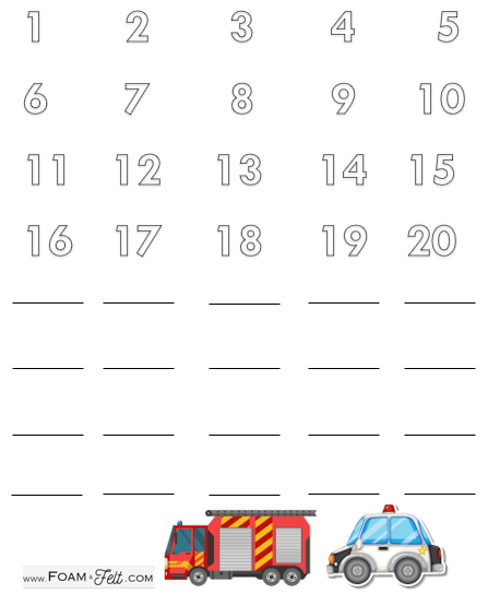 Write the Room-Vehicles-Numbers 1-20 Activity Digital Download