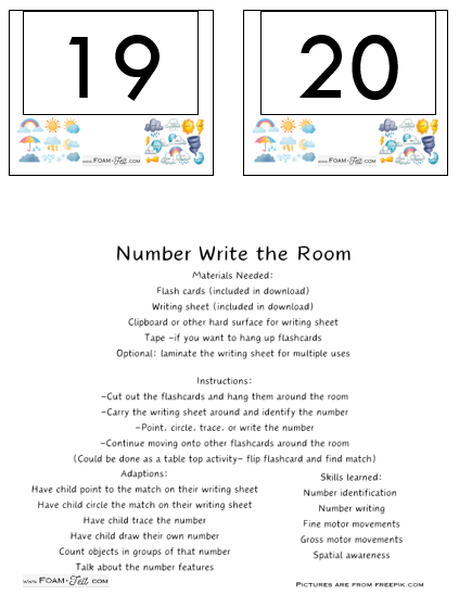 Write the Room-Weather-Numbers 1-20 Activity Digital Download