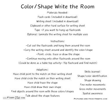 Write the Room-Dinosaur-Colors and Shapes Activity Digital Download