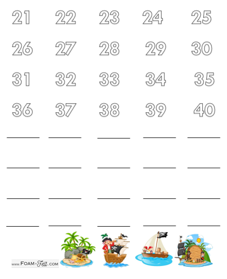 Write the Room-Pirate-Numbers 21-40 Activity Digital Download