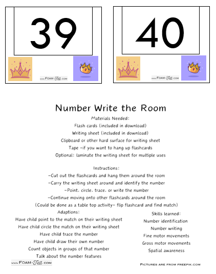 Write the Room-Princess-Numbers 21-40 Activity Digital Download