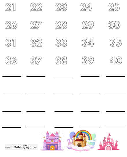 Write the Room-Princess-Numbers 21-40 Activity Digital Download