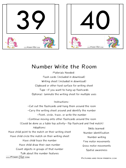 Write the Room-Unicorn-Numbers 21-40 Activity Digital Download