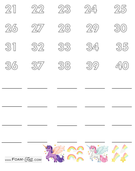 Write the Room-Unicorn-Numbers 21-40 Activity Digital Download