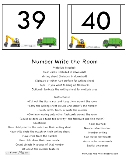 Write the Room-Vehicles-Numbers 21-40 Activity Digital Download