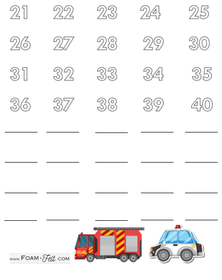 Write the Room-Vehicles-Numbers 21-40 Activity Digital Download