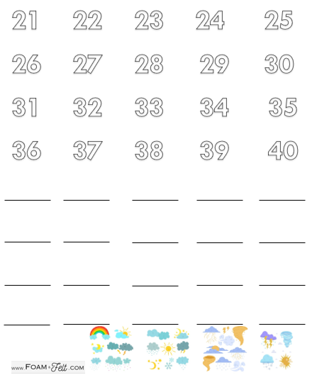 Write the Room-Weather-Numbers 21-40 Activity Digital Download