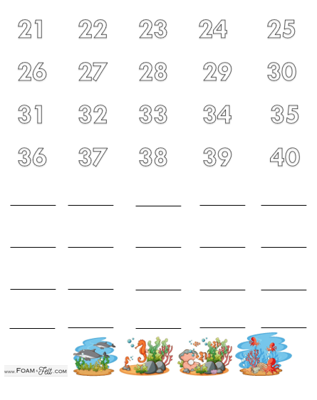 Write the Room-Ocean-Numbers 21-40 Activity Digital Download