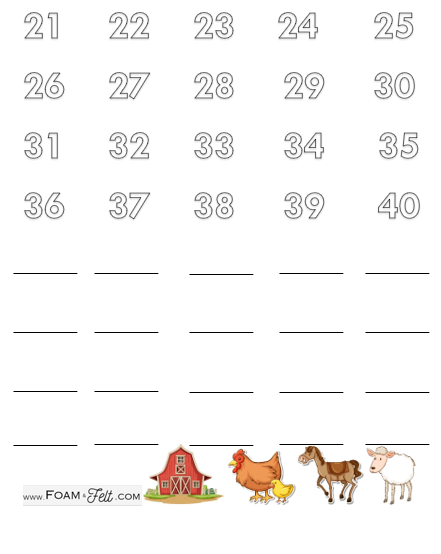 Write the Room-Farm-Numbers 21-40 Activity Digital Download