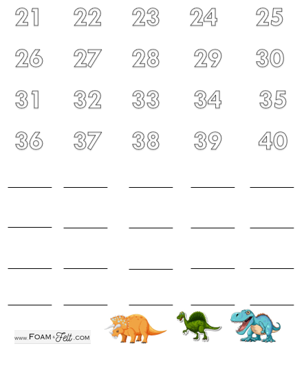 Write the Room-Dinosaur-Numbers 21-40 Activity Digital Download