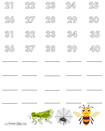 Write the Room-Bugs-Numbers 21-40 Activity Digital Download