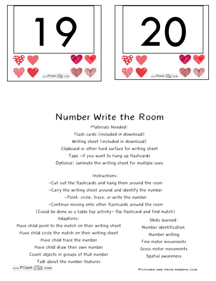 Write the Room- Valentines- Numbers 1-20 Activity Digital Download