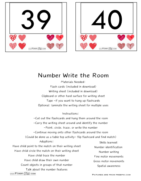 Write the Room- Valentines- Numbers 21-40 Activity Digital Download