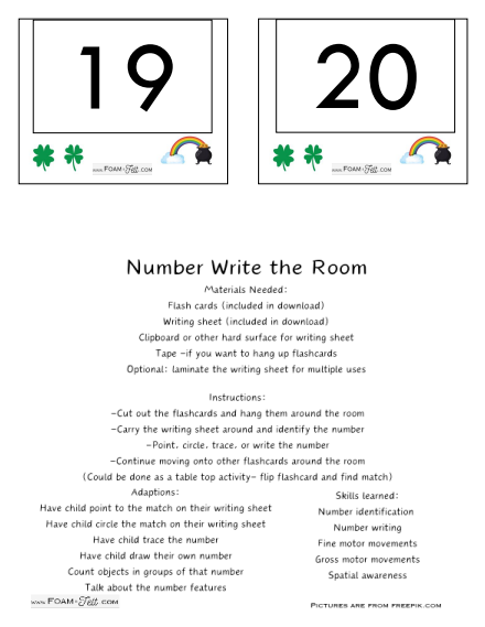 Write the Room- St. Patrick's Day- Numbers 1-20 Activity Digital Download