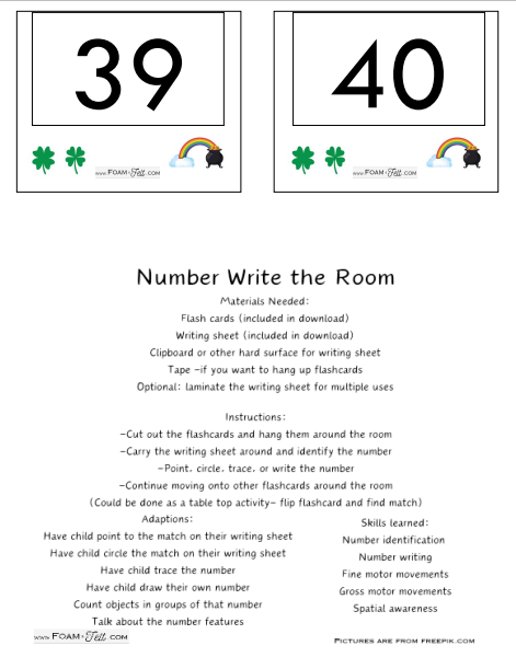 Write the Room- St. Patrick's Day- Numbers 21-40 Activity Digital Download